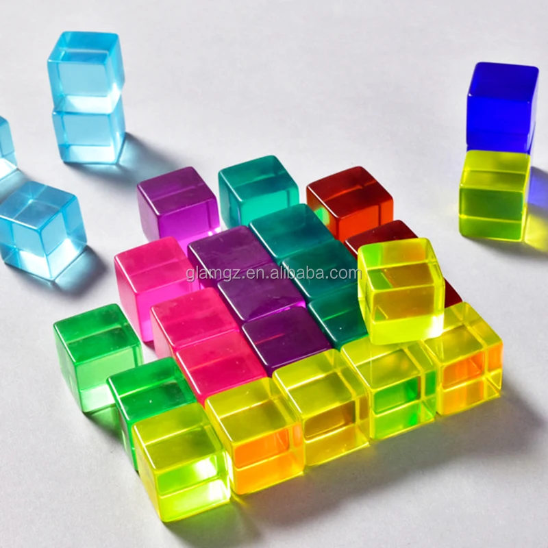 Lot De 19 Blocs De Construction Lumineux Arc-en-ciel – Acrylique Et Bois – Cube, Cylindre – Effets D'ombre – Dès 3 Ans