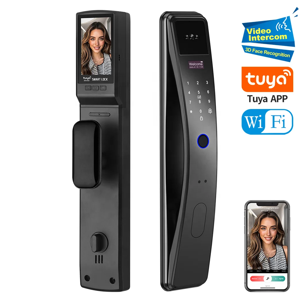 Electric Digital BiometricFingerprint Lock Wifi Door Tuya Keyless Door Lock With 3D Face Recognition Access Smart Door Lock K36