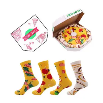 Fun Novelty Crazy Food Socks 4 Pairs Unisex Funny Pizza Cotton Socks Box