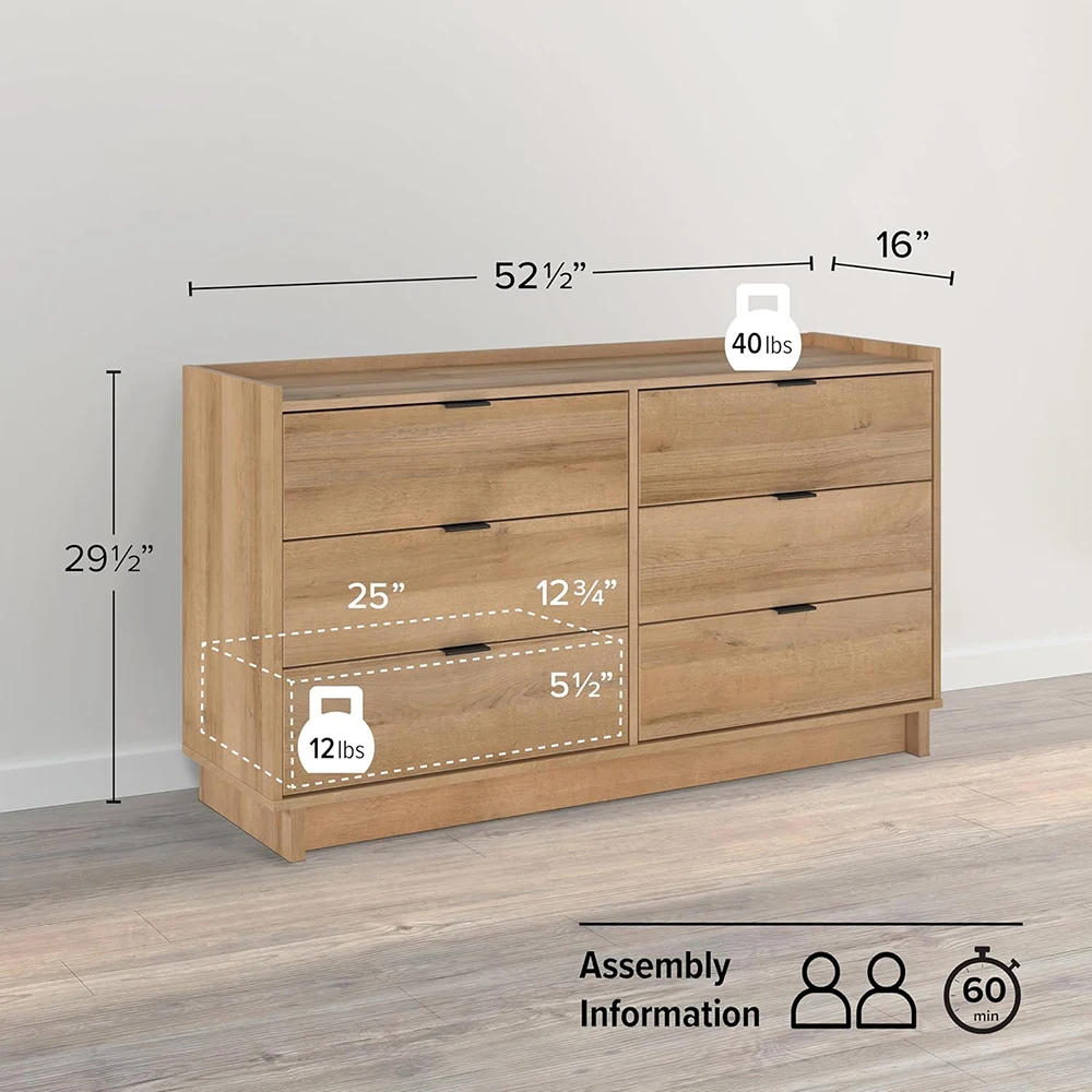 product nu deco mh25825 simply modern 6 drawer double dresser bedroom chest furniture 525 wide x 16 deep x 295 tall wood-7