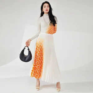 2025 Women's Summer Casual Two-Piece Set Personalized Design Stretch Printed Top and Long Skirt Made of Polyester