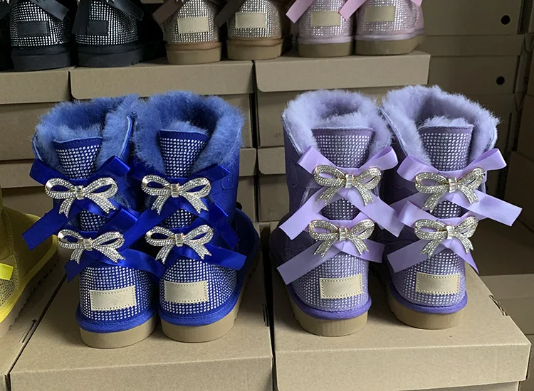 
 Новинка Зима 2021, короткие сапоги из овчины, женские сапоги большого размера со стразами на заказ  