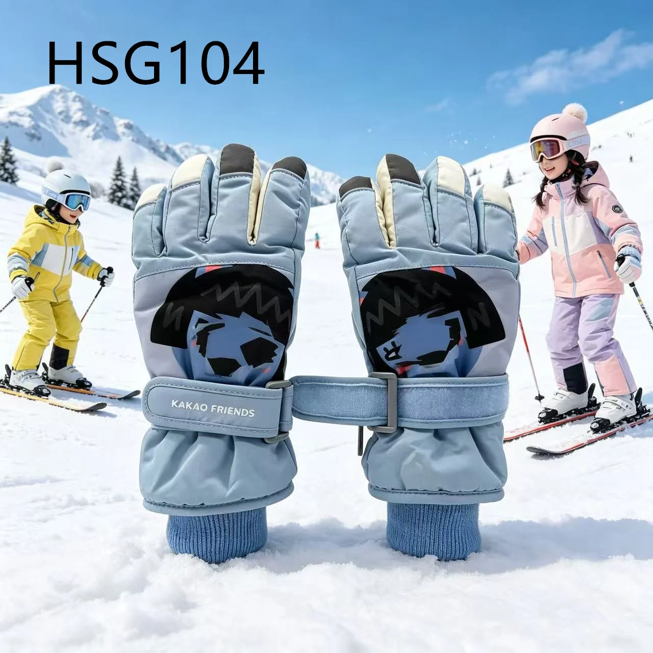 ZYF,Winter Sports Event Windproof Shell Design Kids Ski Gloves Five-finger Touchscreen Snow Gloves with Magic Tape HSG104
