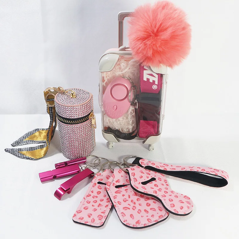 Custom Spray Shell Women Self Defense Key Chain With Diamond Metal