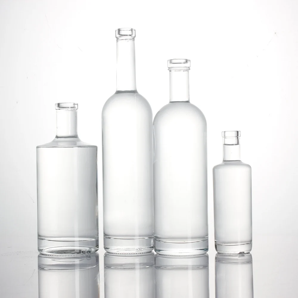 Customized clear round shape 750ml 700ml 500ml 375ml spirit alcohol whisky glass bottle