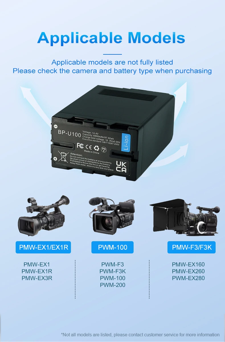 Lithium-Ion Battery BP-U100 Camera Battery for Sony PMW-EX1 EX3 EX160 EX260 EX280 PXW-F3 BP-U30 BP-U65 BP-U90 manufacture