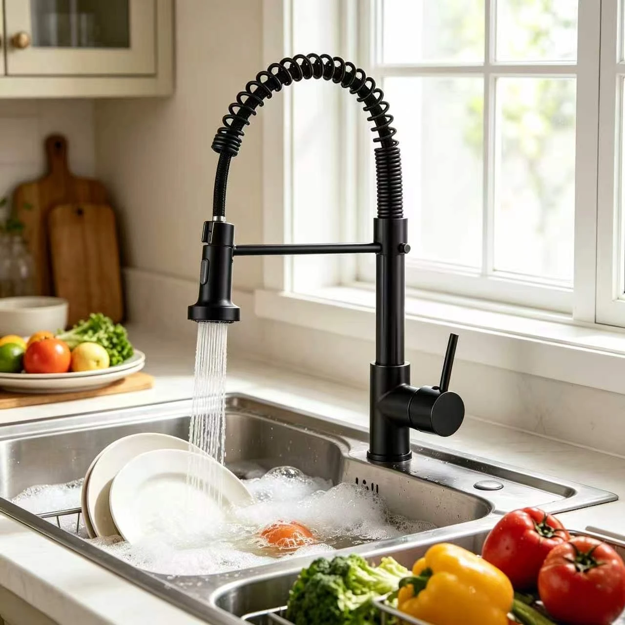 Dual Temperature Control System Hot and cold kitchen tap control mechanism detail