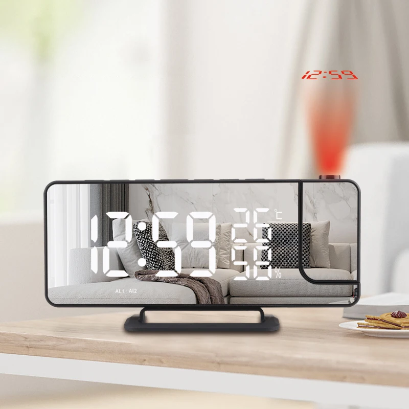 2022 Top Selling LED Mirror Desk Clock with Temperature Display Alarm Digital Projector Projection Electronic Desktop Clocks