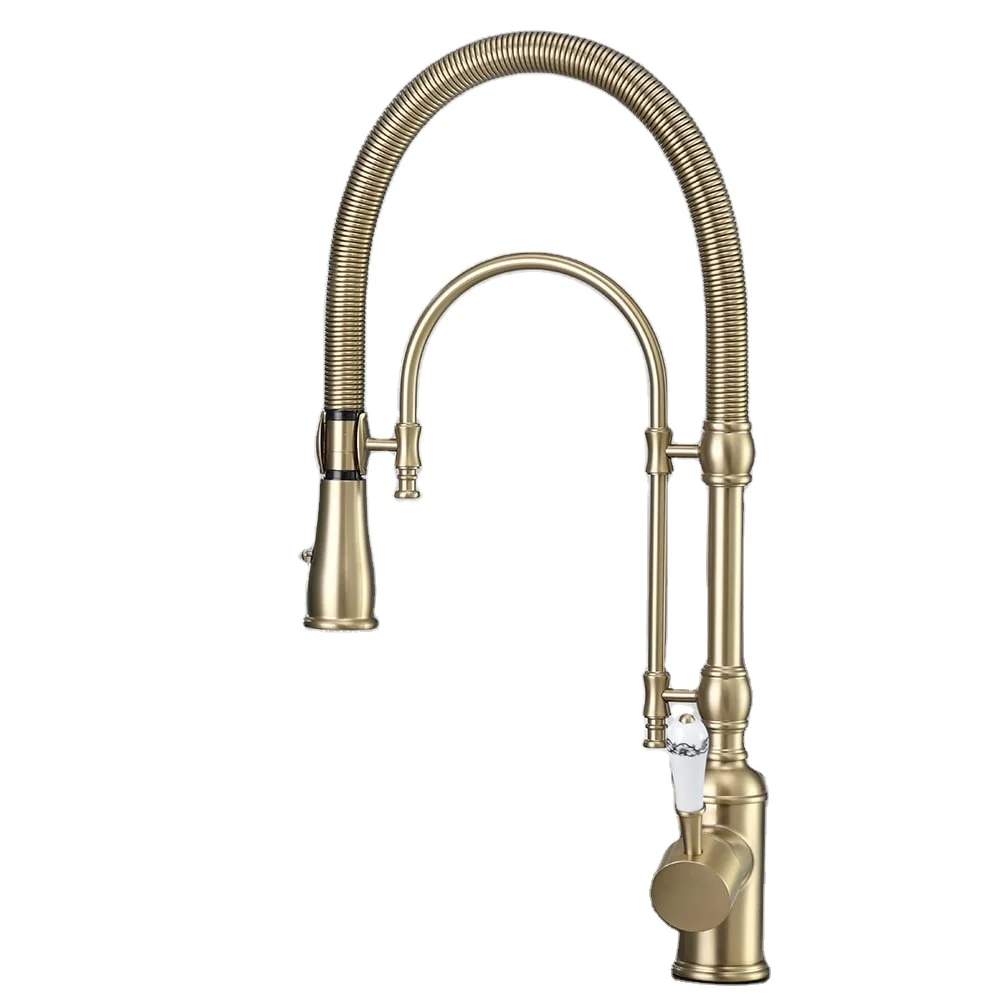 Kaiping Factory Luxury 2 Ways Brass High End Design Brushed Gold Sink Faucet Classic Kitchen Faucets With Filter