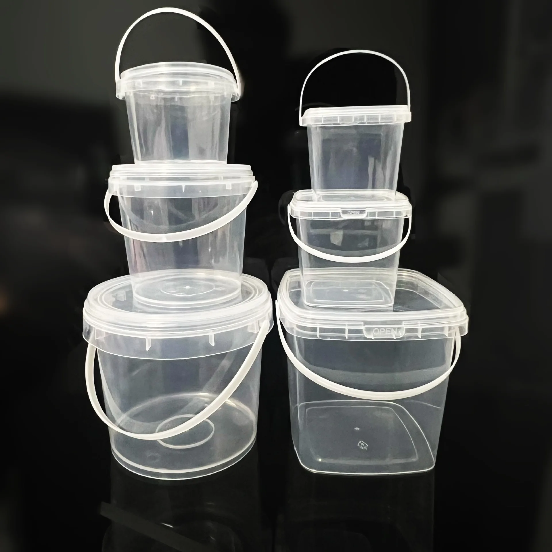 Factory Supply Food Grade Clear Plastic Jars 1L-5L Buckets Handles Lids Custom Colors Printing Logo Container Cream Usage