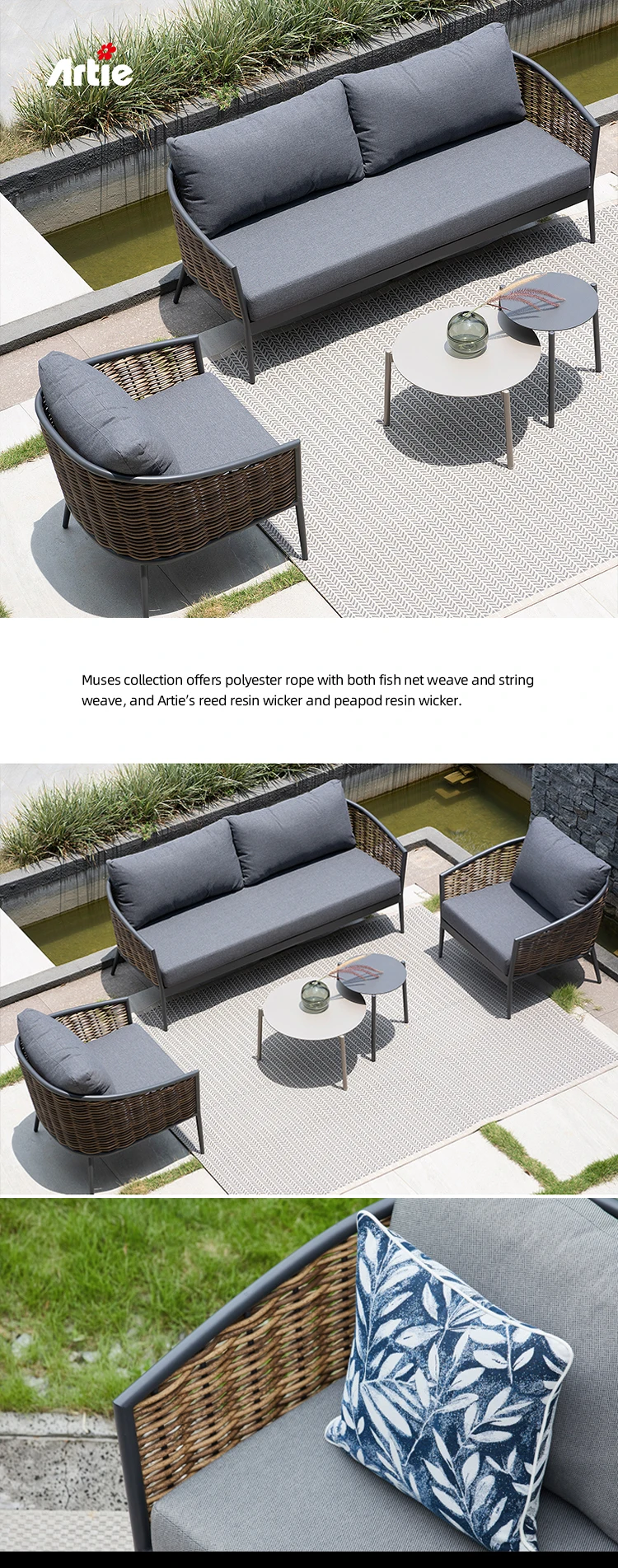 Artie Luxury Hotel Outdoor Rattan Furniture Patio Uv Resistant Pe