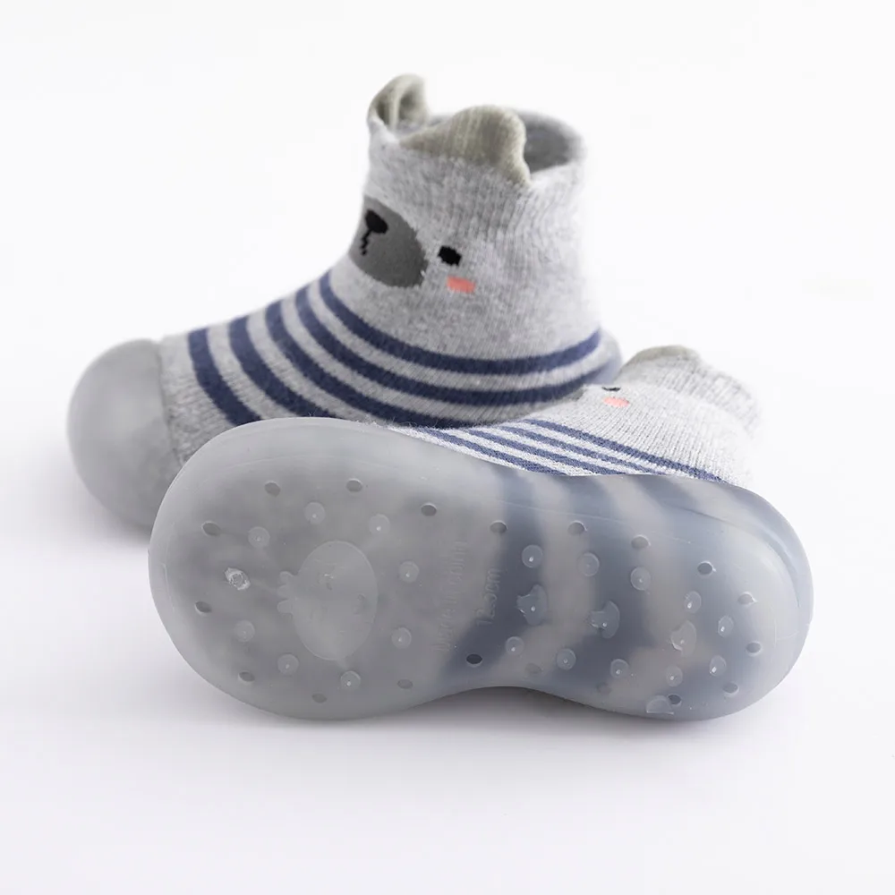 Newborn kids floor socks stripes cartoon baby toddler shoes non-slip rubber sole boys girls supplier