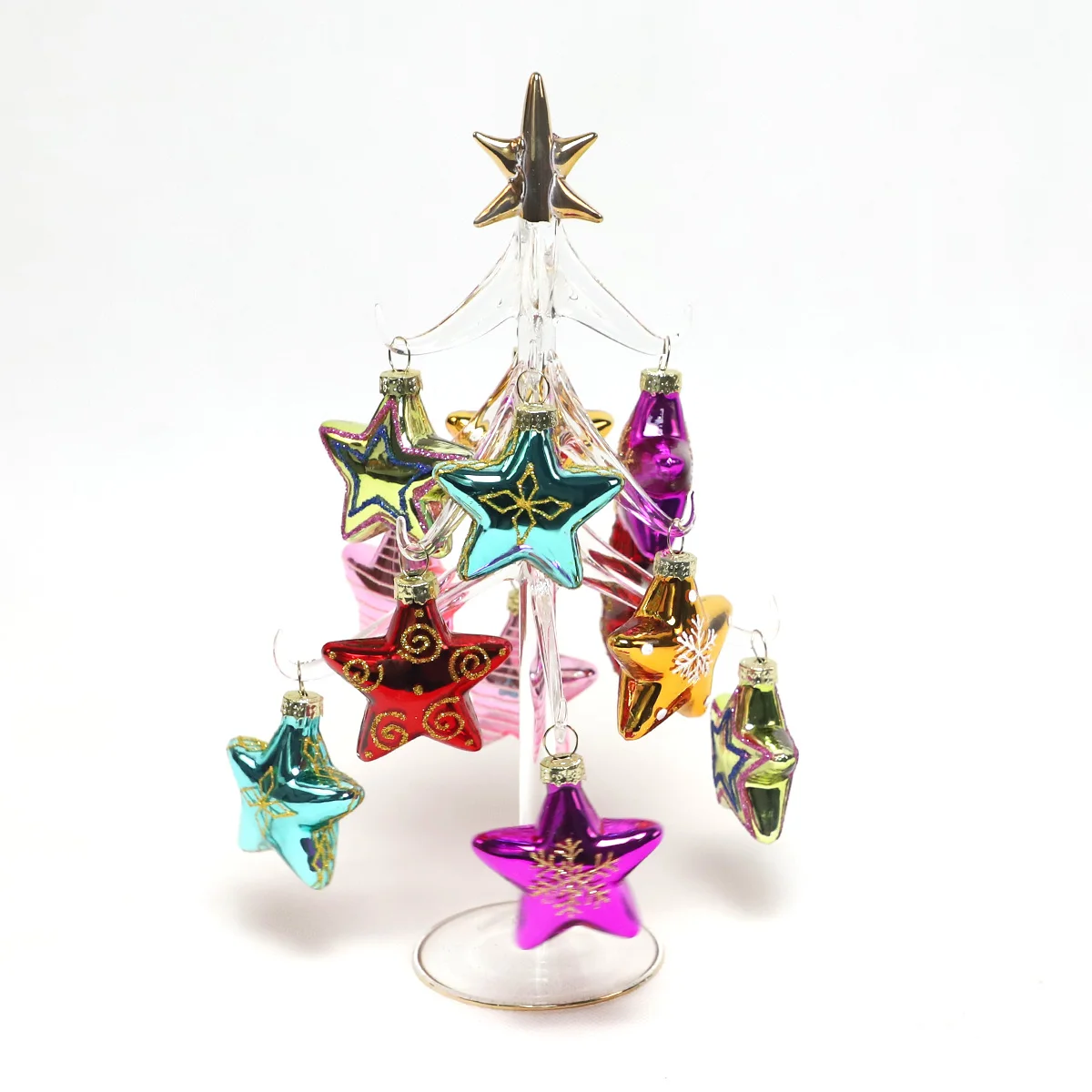 Unique shape Personality Pentagram Cordate Hand Blown Glass Set Christmas Tree Desktop Crafts 2024 New Design