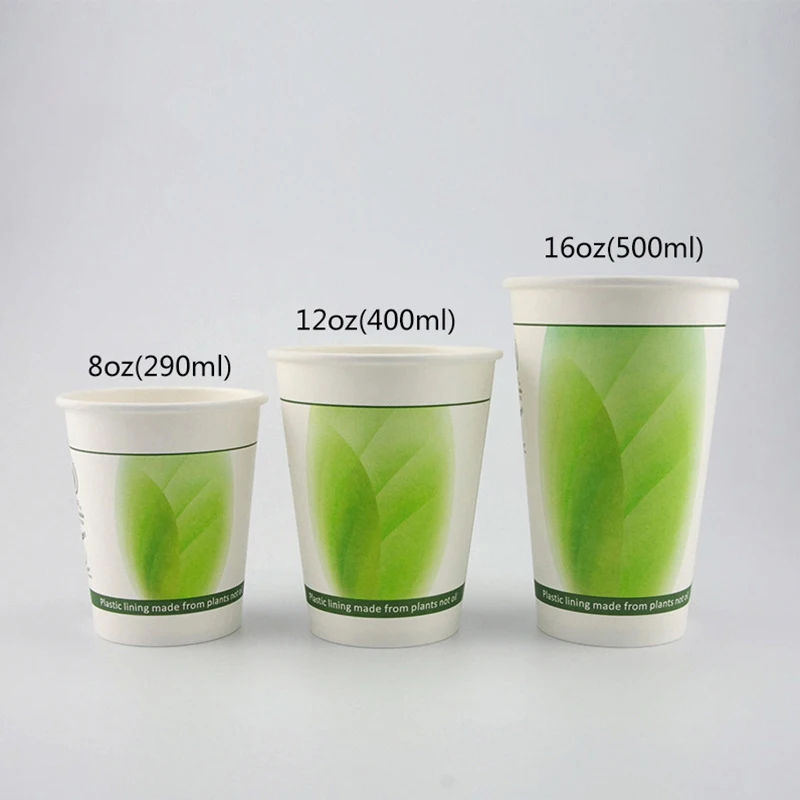 8oz 12oz 16oz  PLA Paper Cups Biodegradable  Coffee Cup Compostable paper glass with lid manufacture