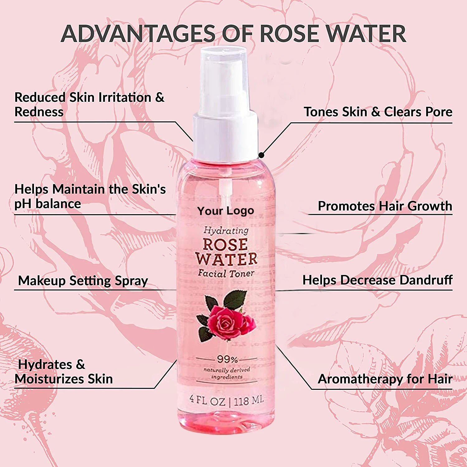 Organic Natrual Refershing Moisturizing Niacinamide Brightening Rose