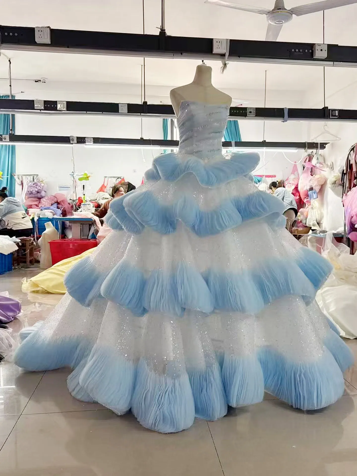 blue gradient wedding dress S0600y 2026 New Dreamy Jellyfish Dress,High-end Trailing Tulle Ball Gown For Women Evening Dresses Haute Couture Dress