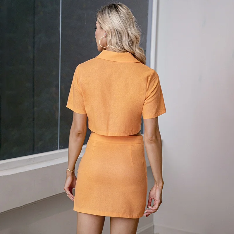 Dropshipping Shein Double Crazy Button Front Crop Blouse & Skirt Set Two Piece Set