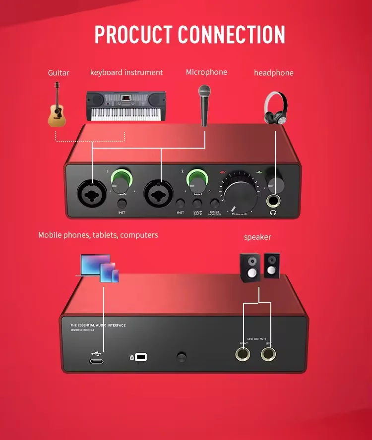 AMACEX X2 Professional Usb Audio Interface Studio Recording Singing Sound Card