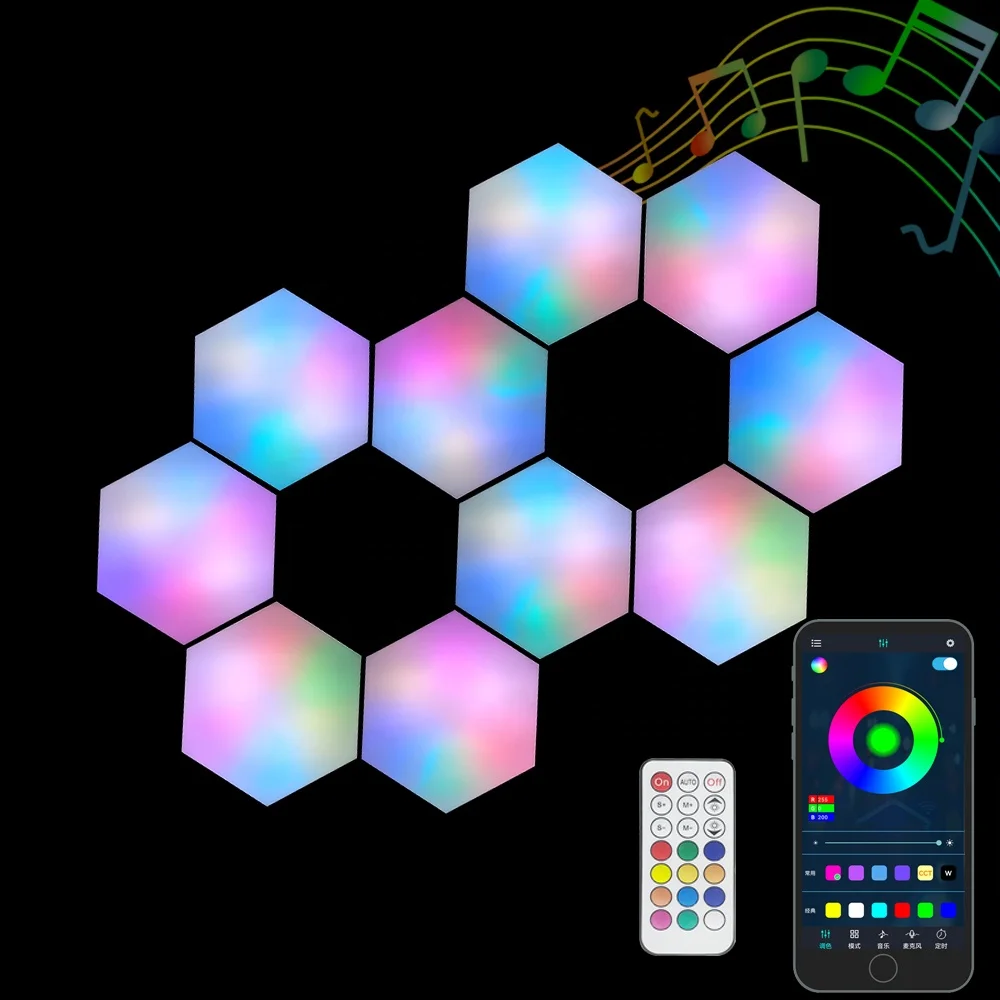 Best Room Setup Hexagonal Led Light Plastic Hexagon DIY Hexagon Light for Gaming Phone App Controlled 16 Million Northern Color