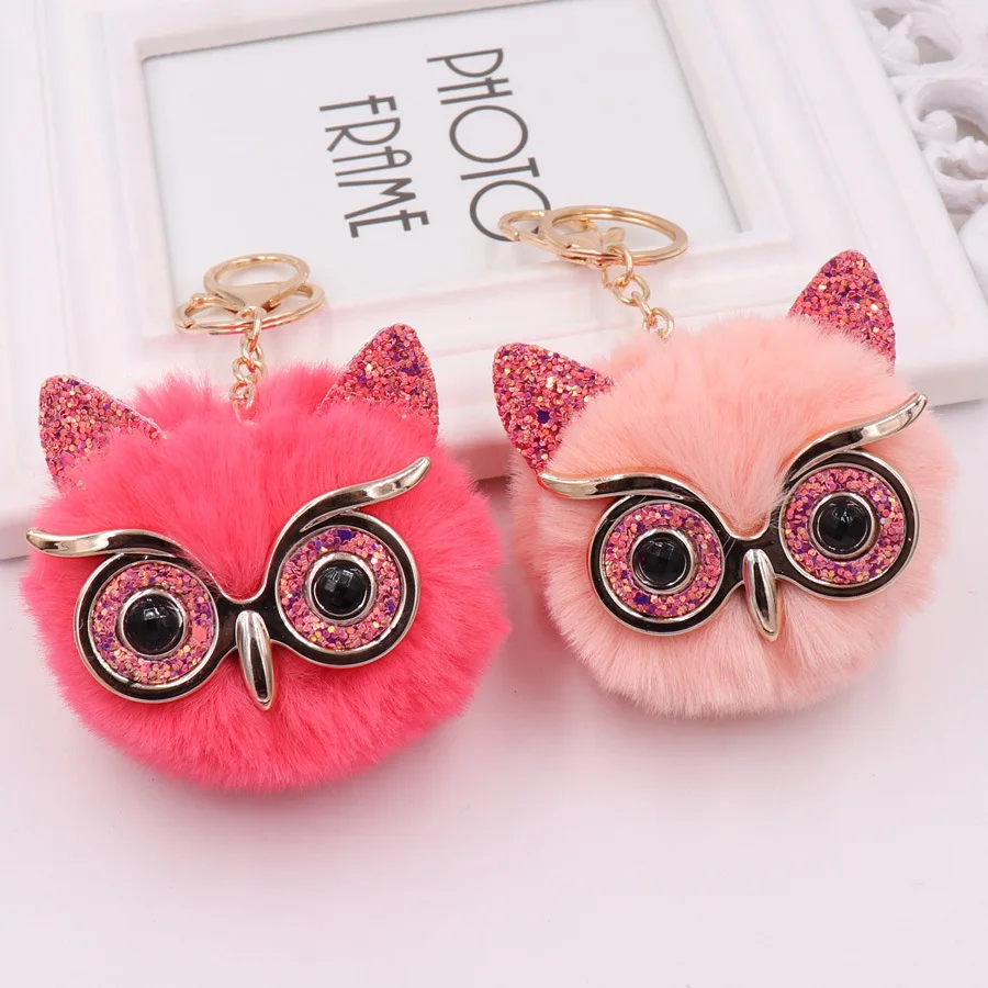 Keychain Owl Faux Fur Pom Pom Keychain Handbag Purse Jewellry Holder Keyring Backpack Pendants 