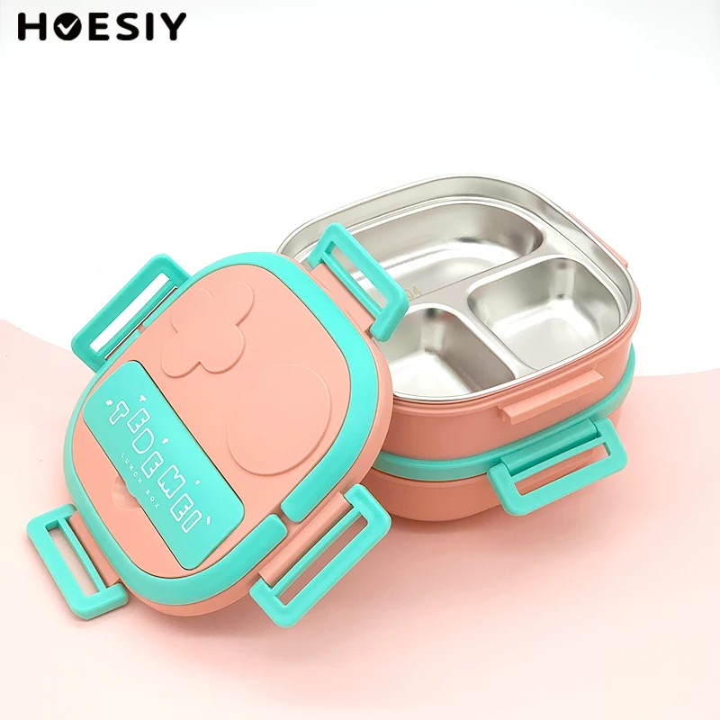 Portable  304 Stainless Steel Lunch Box Metal Tiffin Children Kid Bento Box Freely Combine Layer  3 Divided Lunch Box With Spoon