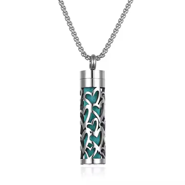 Fatingna Casual Stainless Steel Perfume Bottle Diffuser Pendant Oil Necklace-Fashion Aromatherapy Clasp Fragrance Necklace