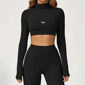 Wholesale Custom Logo Quick Dry Fitness Long Sleeve Yoga Top Activewear Gym Clothings Athletic Crop Workout Coat  Gym Clothes