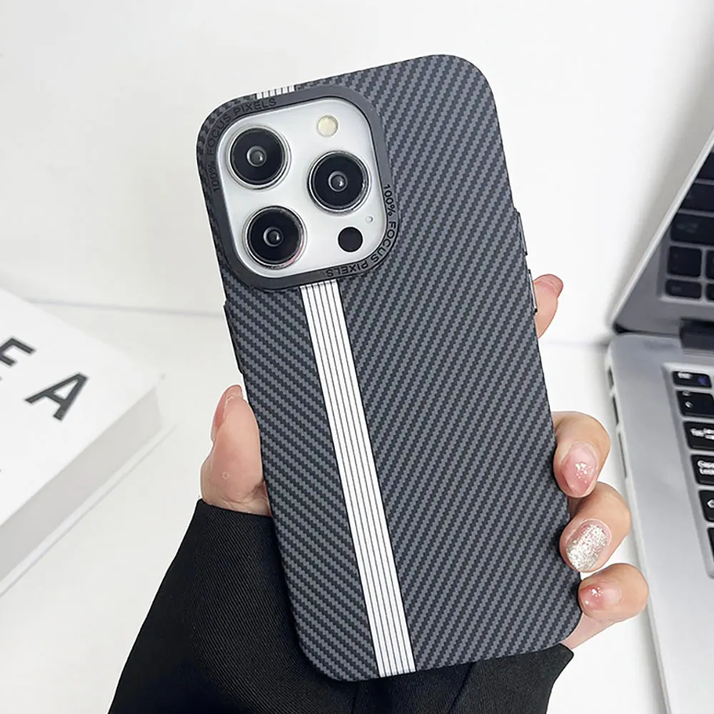 Laudtec Sjk726 Carbon Fiber Phone Case Pc Hard Shell Skin Friendly Simple Business For Iphone 16 15 14 13 12 11 Plus Pro Max