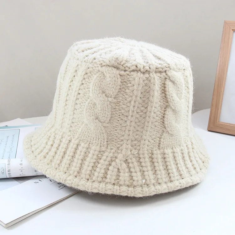 New custom designer winter fashion women warm cable knit hats yellow knitted crochet bucket hat with your own logo