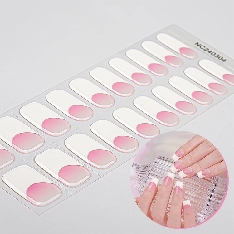 product high quality semi cured white romantic french nail gel strips long lasting elegance gel nail sticker-0