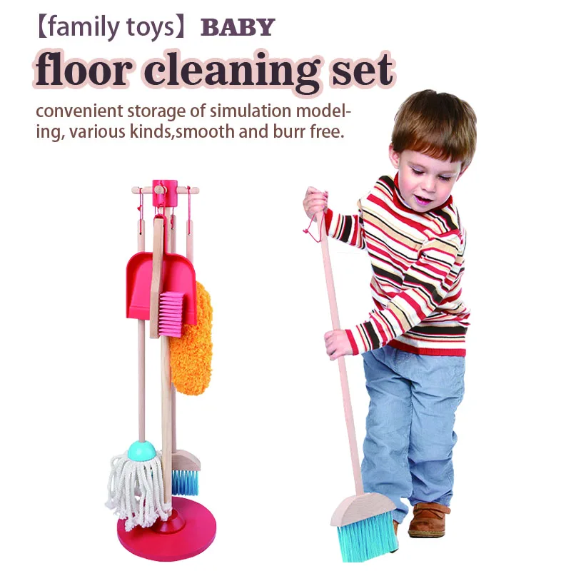 6-Piece Cleaning Set Pretend Play Housekeeping Sturdy Wooden Construction Kids 