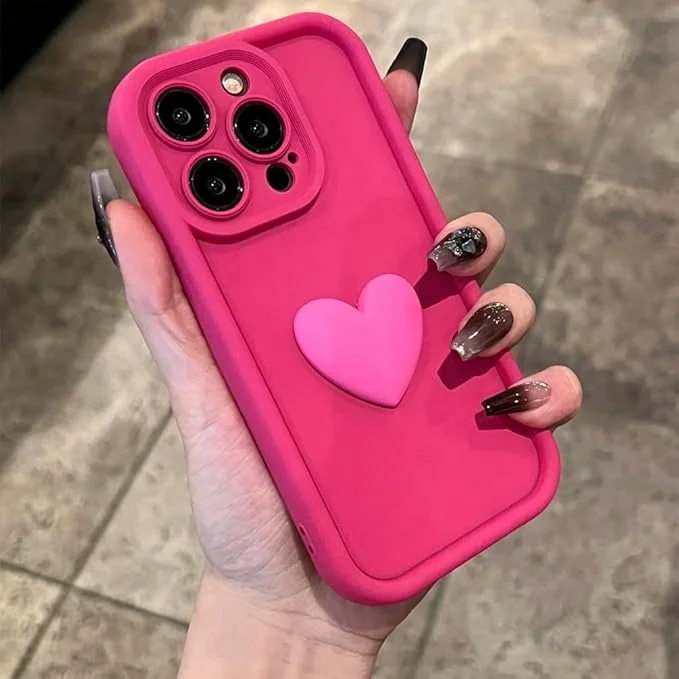 Laudtec Cute Love Heart Phone Case for iPhone 16 pro max Solid Color Curly Wave Frame Soft Shockproof Bumper Cover Case