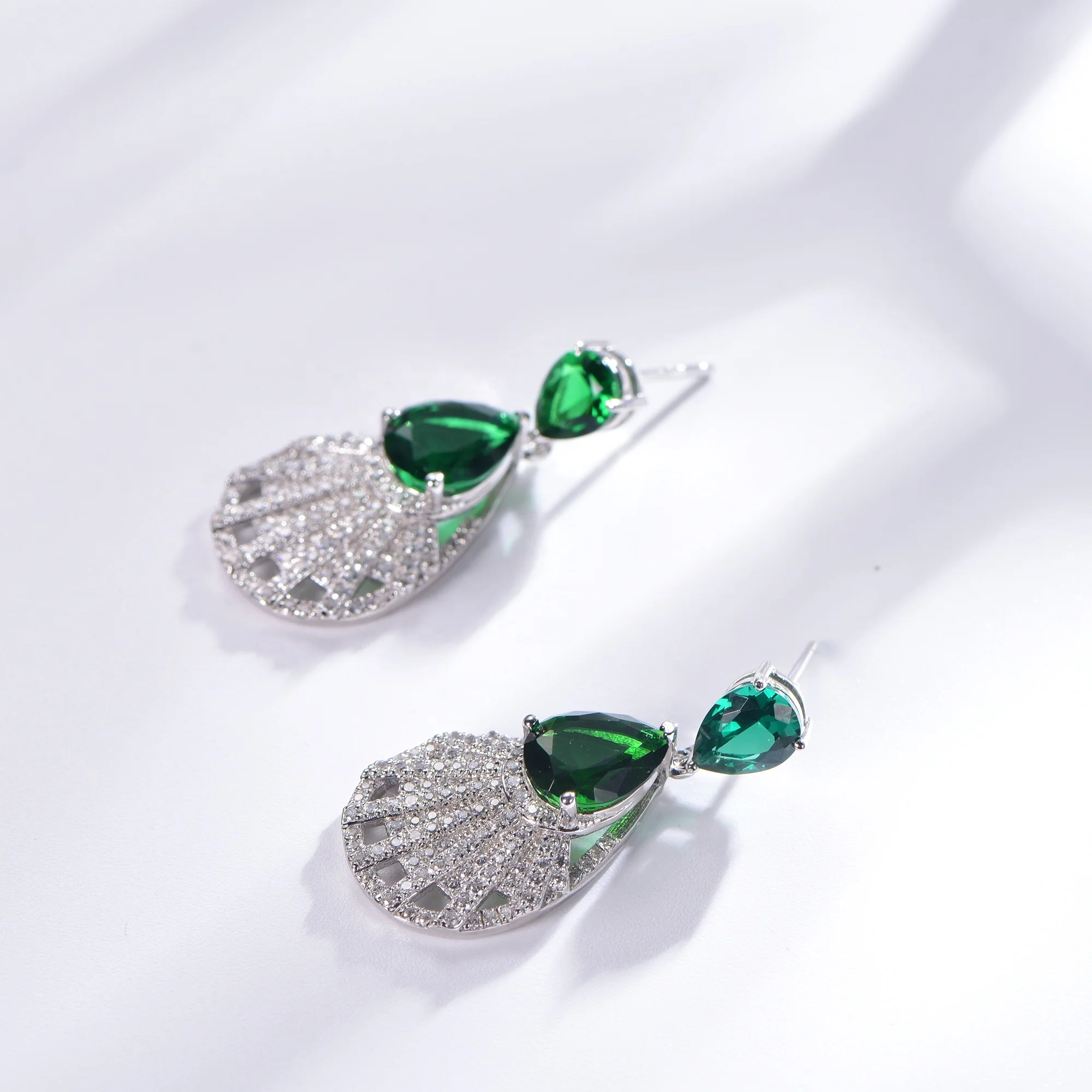 aretes 925 Sterling Silver earrings pear emerald pendant earrings 5a cz diamond dangle drop earrings