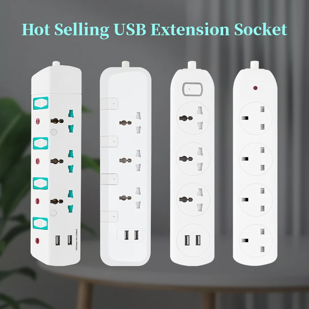 Customizable AC Computer Electric Power Extension Board with 3-5 Meters Heavy Duty Long Wire 3-6 Outlets Rated 10A Current
