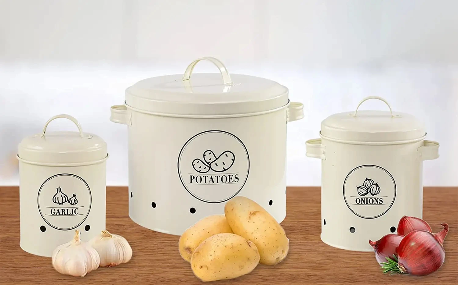 Potato Onion Garlic Storage Bin With Lid Set Of 3 Potato Storage For