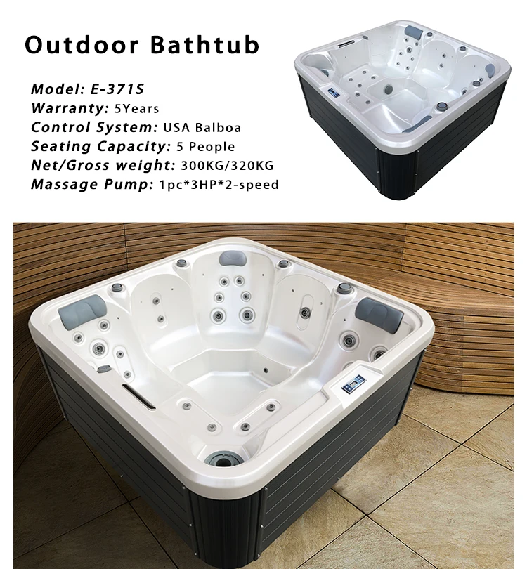 Freestanding Hot Tub with 3kw Heater 20mm Insulation and 3 Seats + 2 Loungers for Outdoor Relaxing