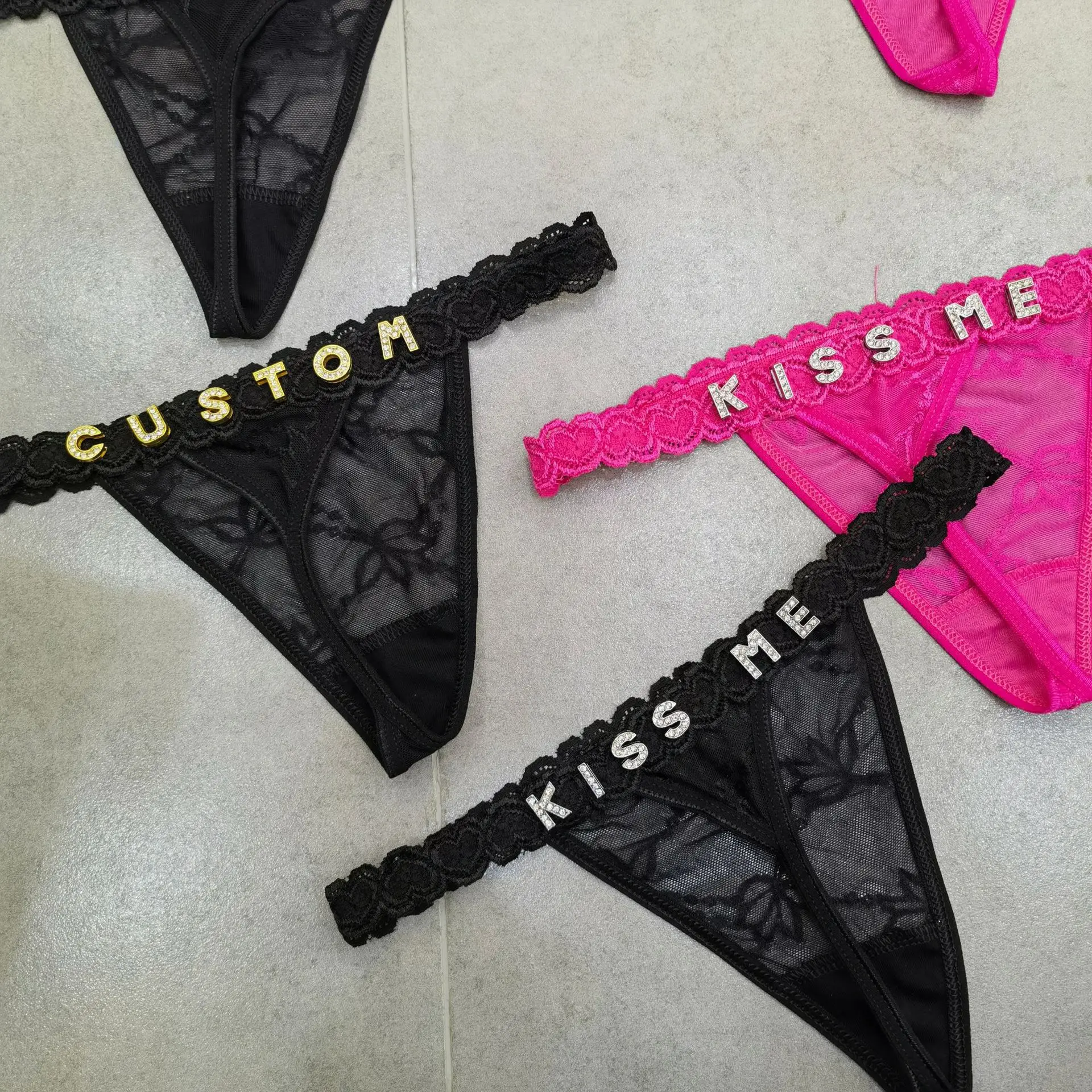 Women Lace G String Bikini Thong Sexy Personalized Thongs With Names Rhinestone Custom Printed 1009