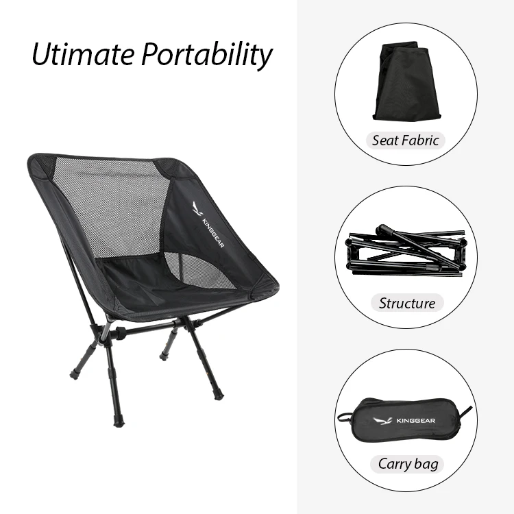 Hot Seller Japanese Moon Chair Fabric Outdoor Camping Chair Height Adjustable Leg Folded Portable KingGear 120KG Load Capacity