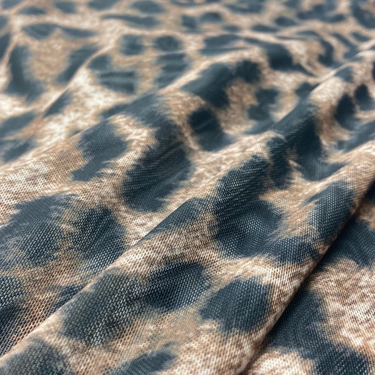 Breathable Mesh  91% Polyester 9% Spandex Custom Leopard Pattern Digital Printed 120GSM Net Power Mesh Fabric
