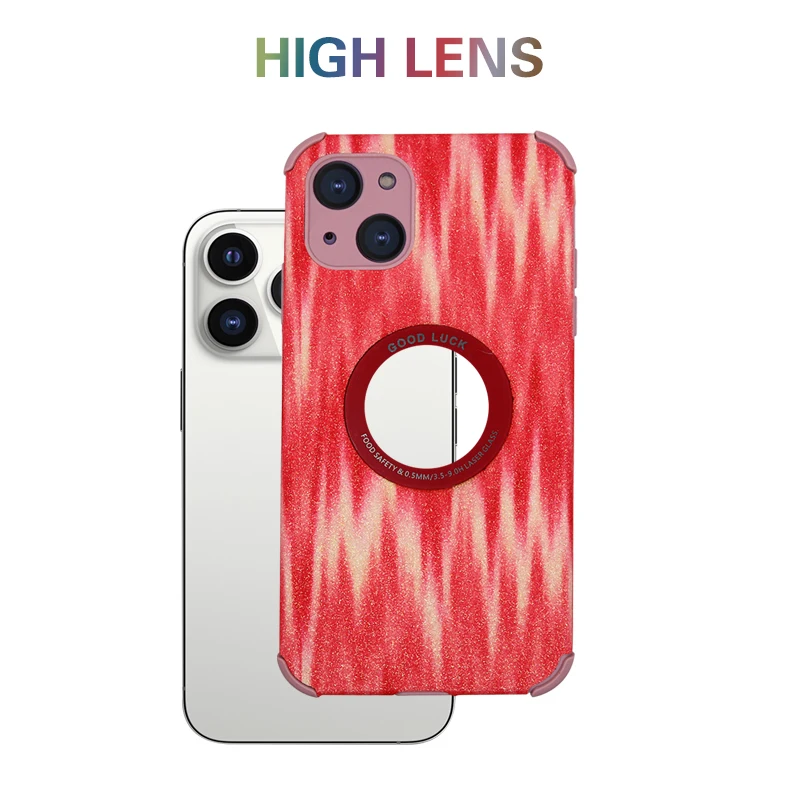 Wholesale New Design Logo display hole Flash powder Leather Mobile Phone Case Accessories Back Cover For iphone 13