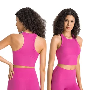 Women's Custom Logo Wide Shoulder Strappy Sports Bra with Removable Padding Simple Style Four-Way Stretch