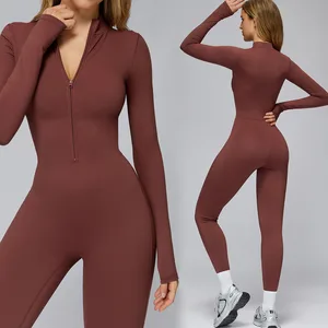Bnice 2509 Women Yoga Jumpsuits & Playsuits Zipper Jacket Long Legging Romper for Fitness One Piece Workout Bodysuit for Women