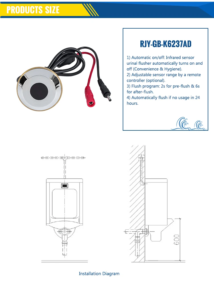 Modern Automatic Integrated Into Ceramic Wall-Mounted Eco-Friendly Water-Saving Dual-Flush Auto Sensor Male Urinal for Hotel Use