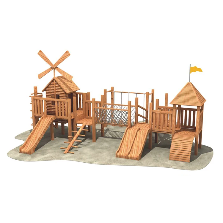 Funny Outdoor Combined Slide in Wooden Frame for Kids