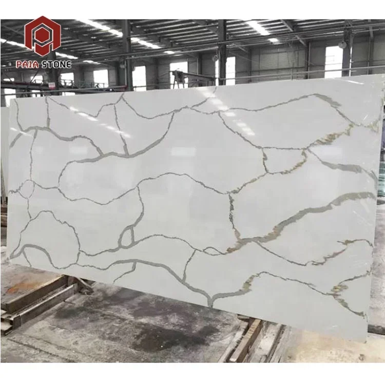 لوحة حجر كوارتز اصطناعية من نوع كالاكاتا جولد بسعر جيد لطاولات المطبخ، ألواح كوارتز كالكوتا جولد