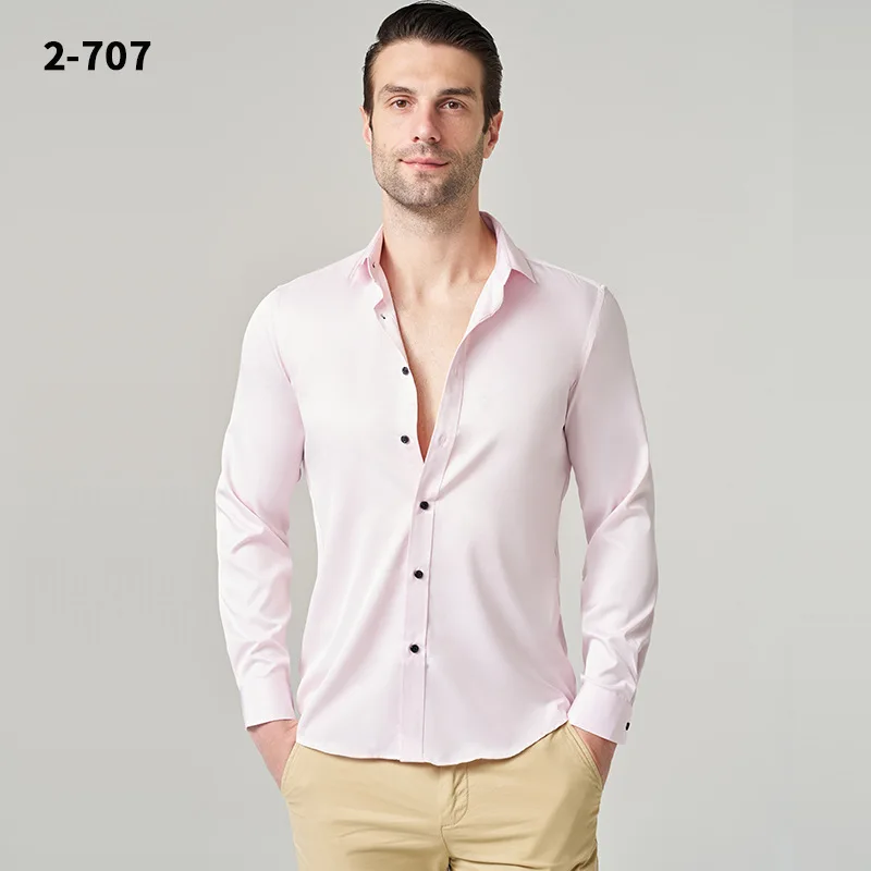 Custom LOGO High Quality Business Solid Color Anti-wrinkle White Tuxedo Formal Long Sleeve Shirt for Men