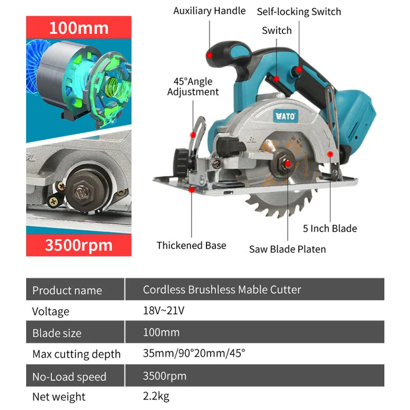 ATO A8072 China Power Tools Reversable Cordless Drill 3000mah GS Cordless Circular Track Saw with Guide Rail