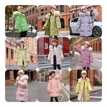 2024 Wholesale Girls Cotton Coat Winter Children's Mid-length Children's Clothing Boys Girls Down Jacket