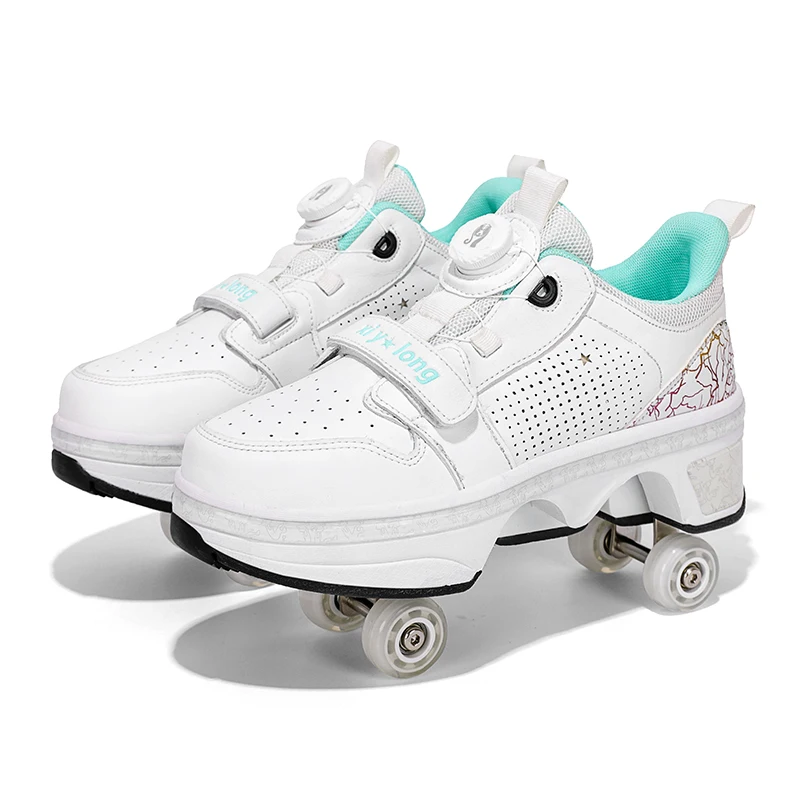 High Quality Breathable Unisex Skate Roller Shoes New Style 4-Wheels  Colorful Design Patent Leather for Men for Outdoor Sports