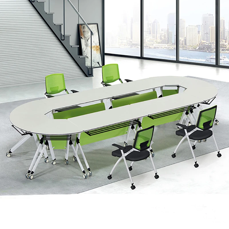 Modern Square Training Table Foldable and Steady with Wheels Metal Conference Table Elegant Folding Design